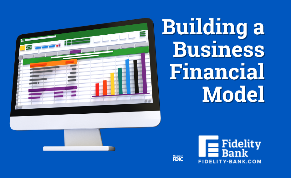 Desktop computer with spreadsheet for financial busines