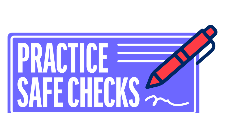Graphic of pen writing a check