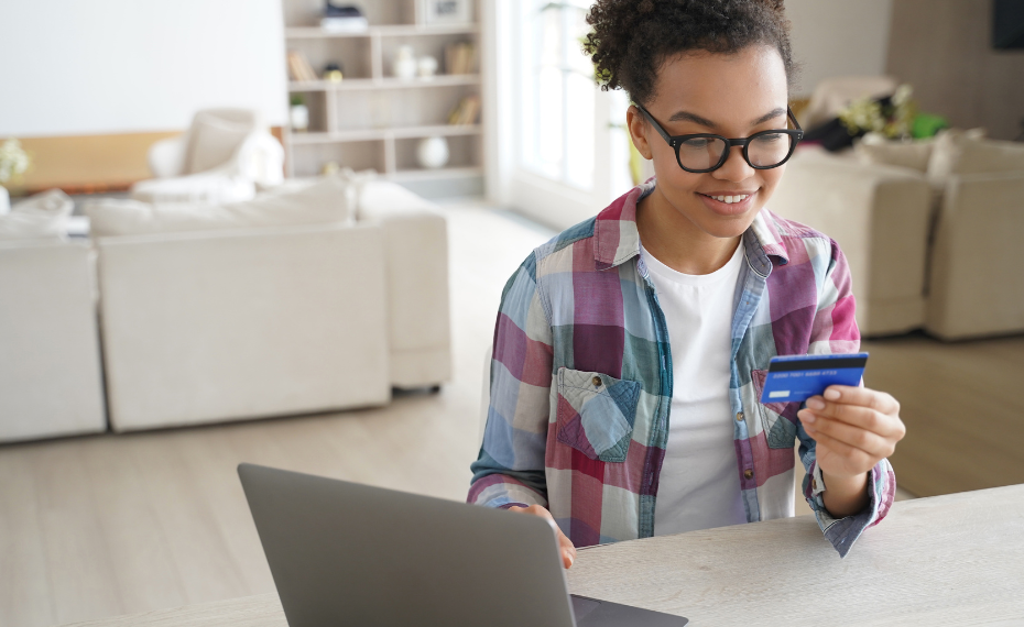 Teen girl doing online banking