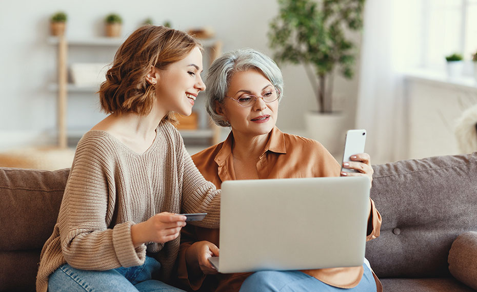 two people looking at devices